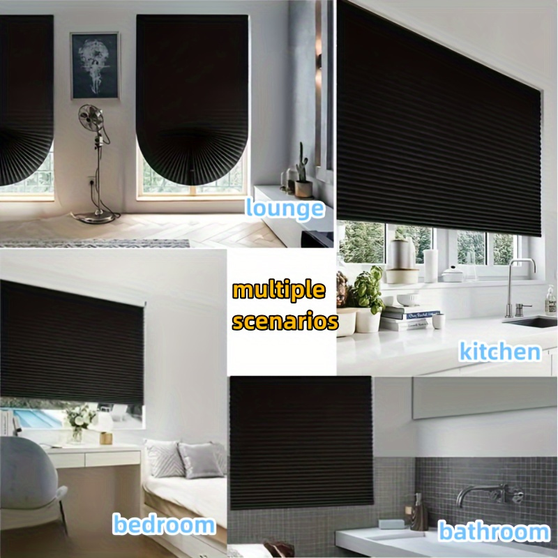 Cut-to-Fit No-Drill Design Blackout Pleated Stick-On Window Blinds