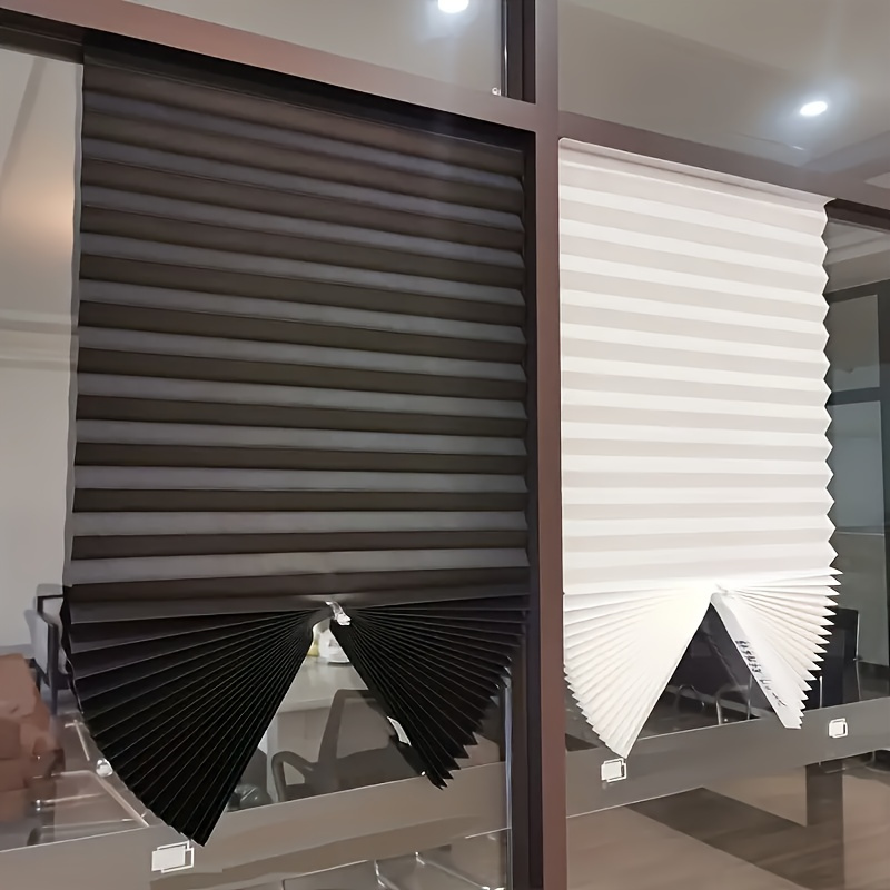Cut-to-Fit No-Drill Design Blackout Pleated Stick-On Window Blinds