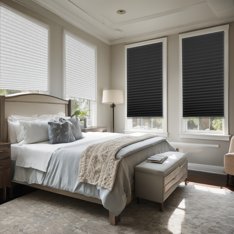 Cut-to-Fit No-Drill Design Blackout Pleated Stick-On Window Blinds